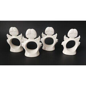 Set of 4 White Glazed Ceramic Christmas Angel Napkin Rings
